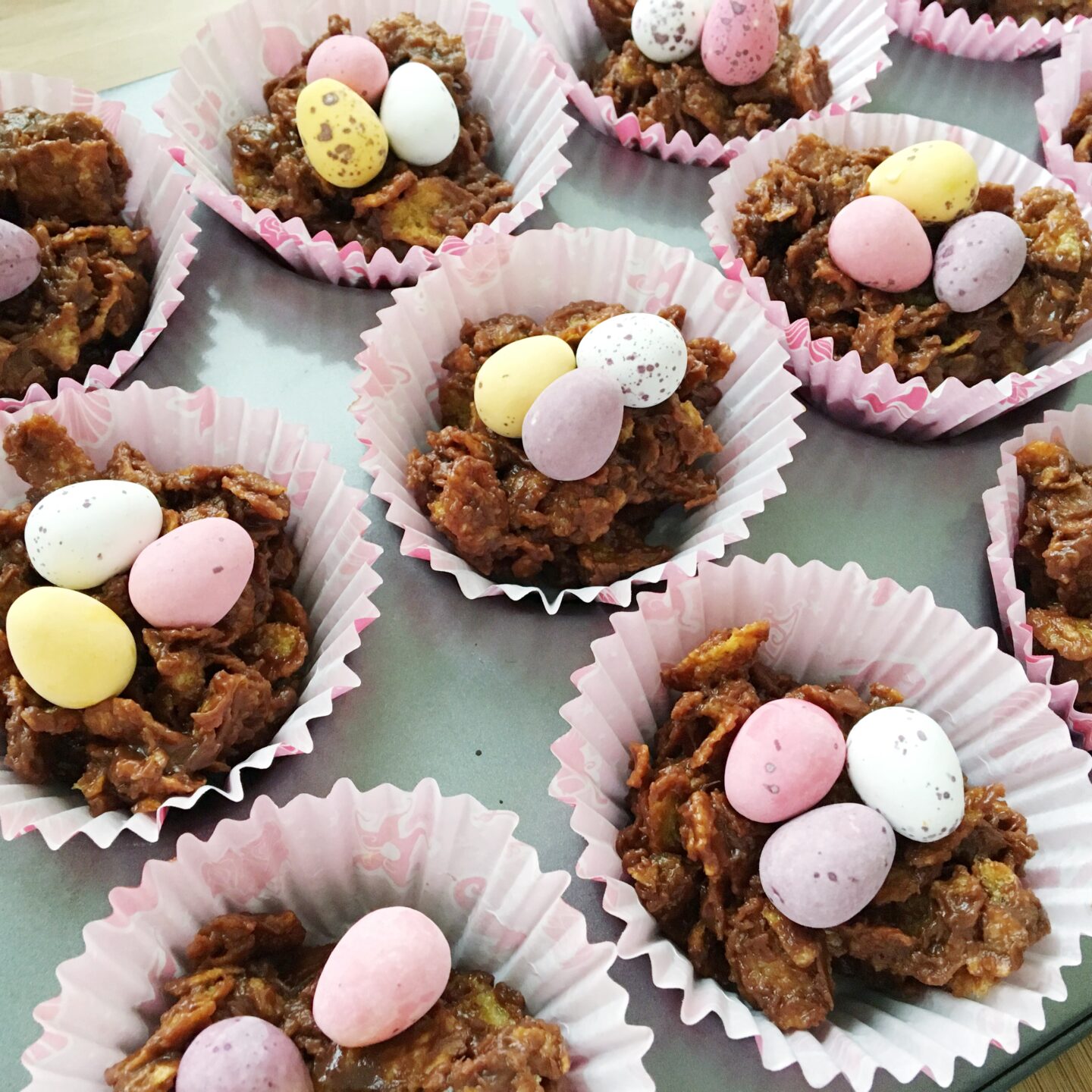 Close up of Easter crispy cakes