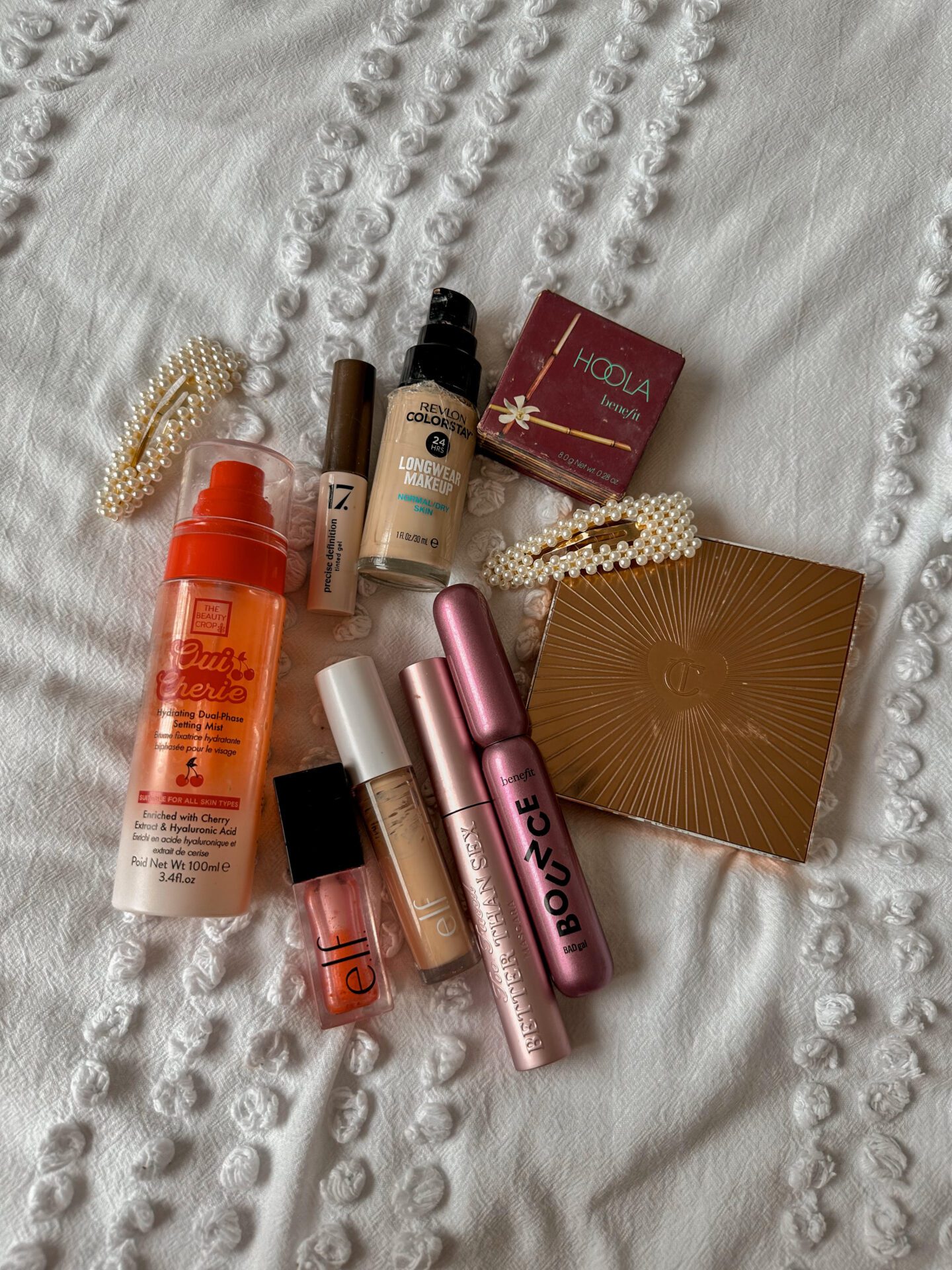 makeup products on a white background for my Simple Everyday Makeup Routine